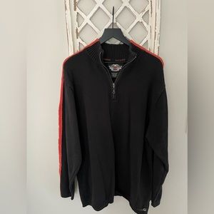 Harley Davidson 1/4 Zip Thick Knit Pullover Sweater In Black/Orange Size XL